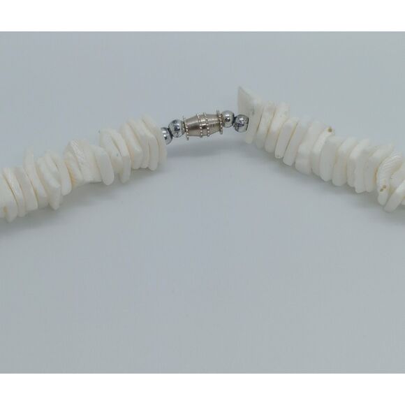 White Shell Chip Beaded Silver Tone 18" Barrel Clasp Necklace - Picture 5 of 5